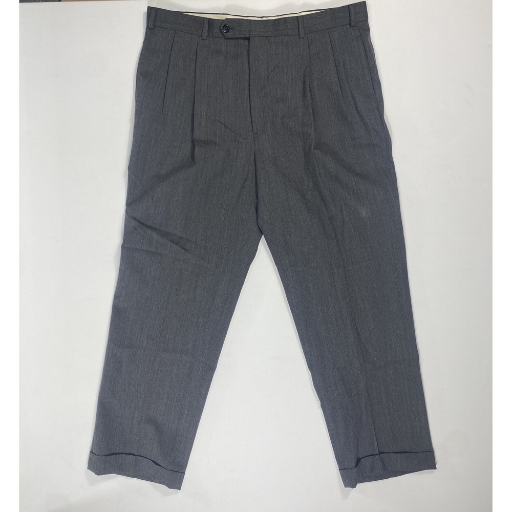 Brooks Brothers Mens 38x29.5 Grey Wool Pleated Cuffed Dress Pants Career Classic